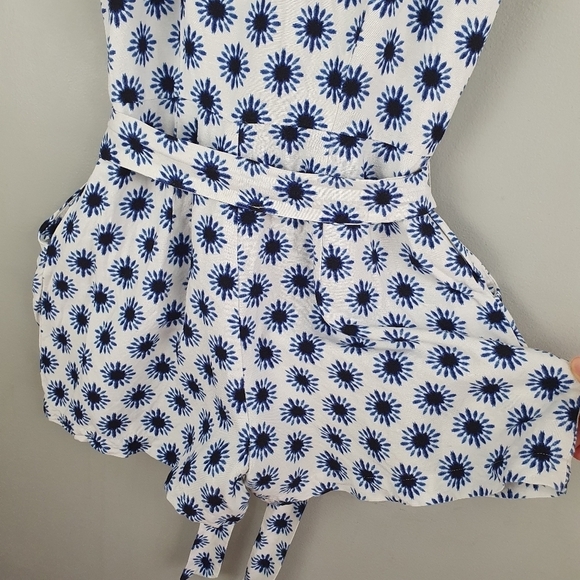 LOFT Flutter Romper Linen Mix Blue/White‎ Women's Size 0 - Picture 10 of 14